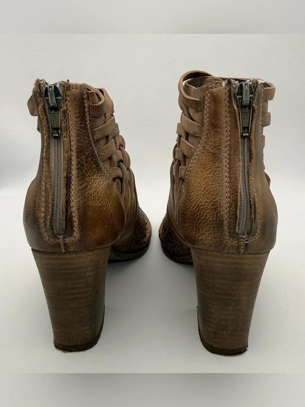 Sundance Promise Woven Burnished Leather Heeled Bootie 38 Western Boho Festival